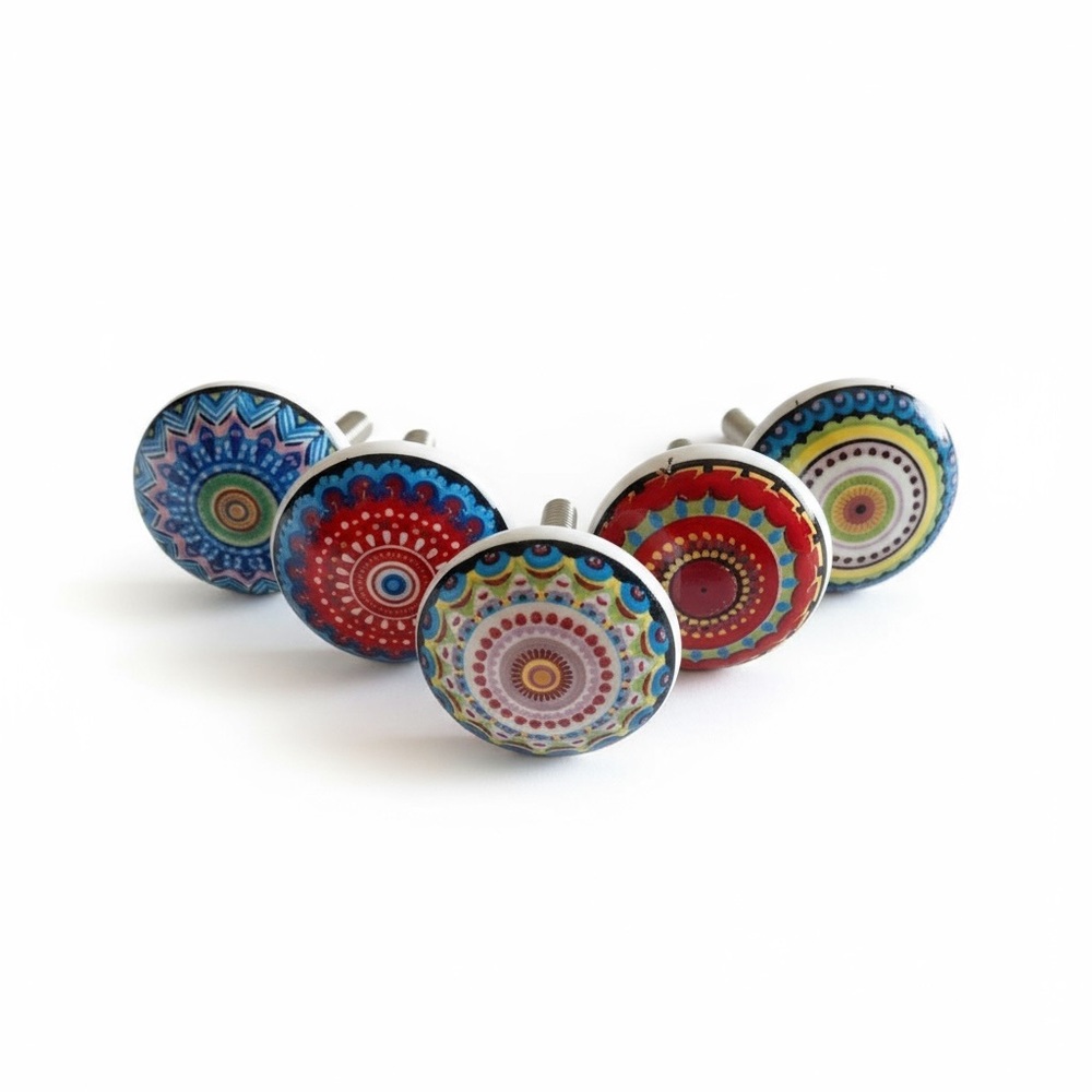 Vintage Handpainted Ceramic Door Knobs ☺︎︎ Set of 5 ☺︎ Choose Blues or Reds ☺︎ - Picture 15 of 16